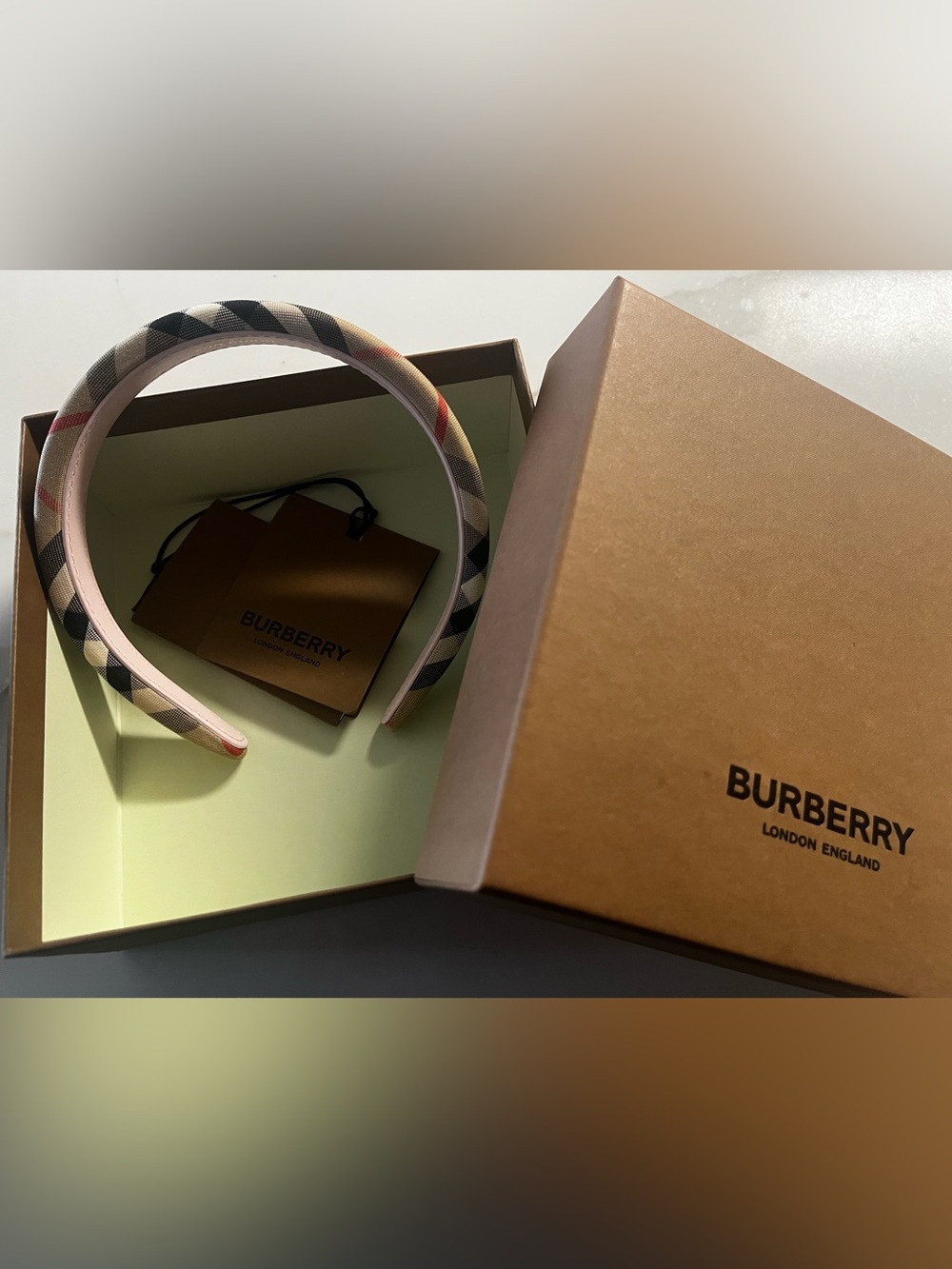 Burberry Girls Novacheck Headband in Beige and Black
